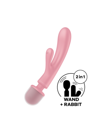 2 en 1 Vibromasseur rabbit et wand rose USB Triple Lover Satisfyer - CC597843